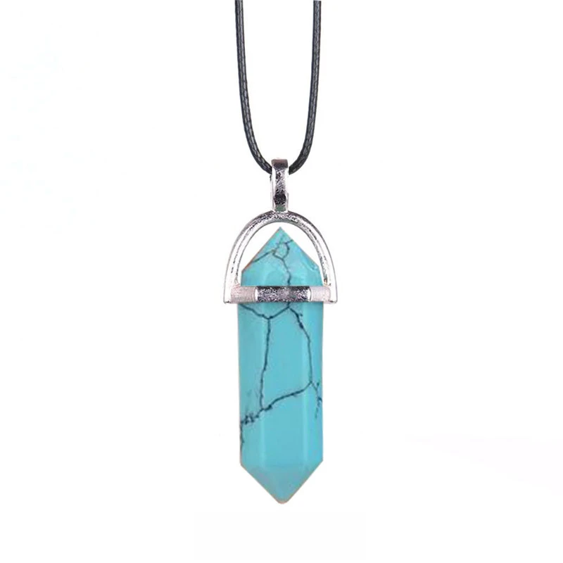 Natural Stone Agate Crystal Hexagonal Pillar Necklace