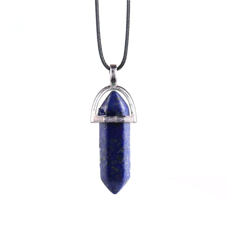 Natural Stone Agate Crystal Hexagonal Pillar Necklace