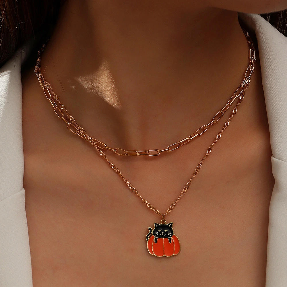 Creative Fun Cat Pumpkin Pendant Clavicle Chain