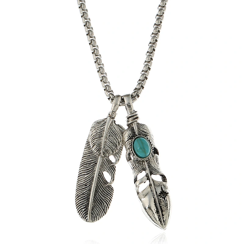 Feather Necklace Leaf Eagle Claw Pendant Sweater Chain