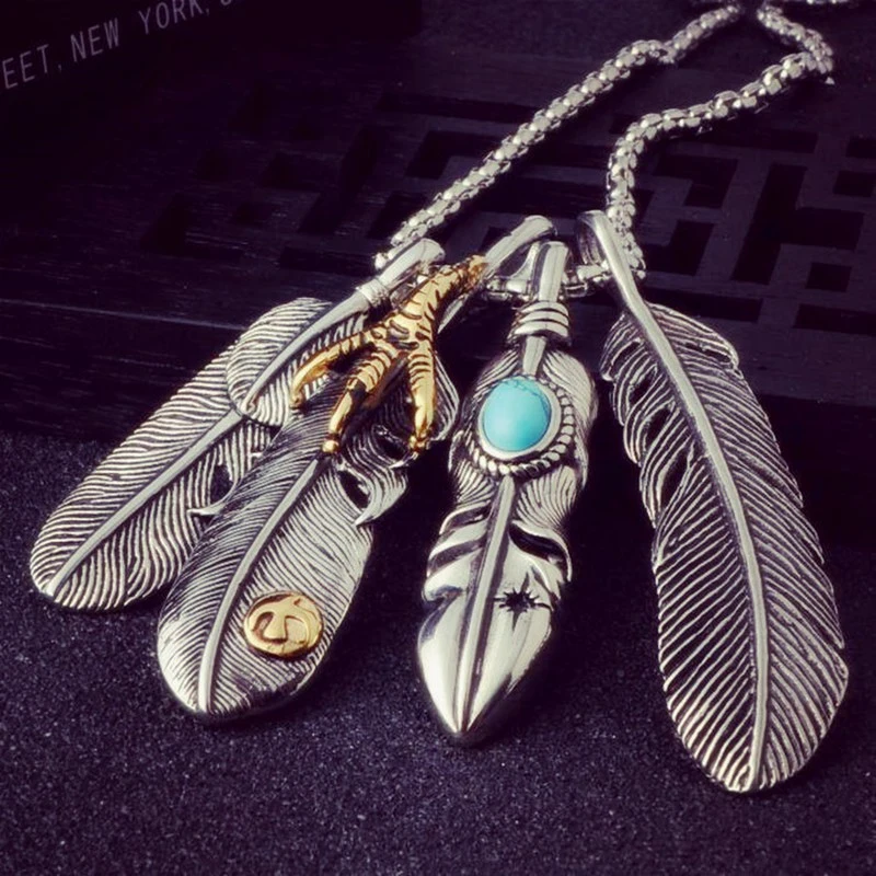 Feather Necklace Leaf Eagle Claw Pendant Sweater Chain