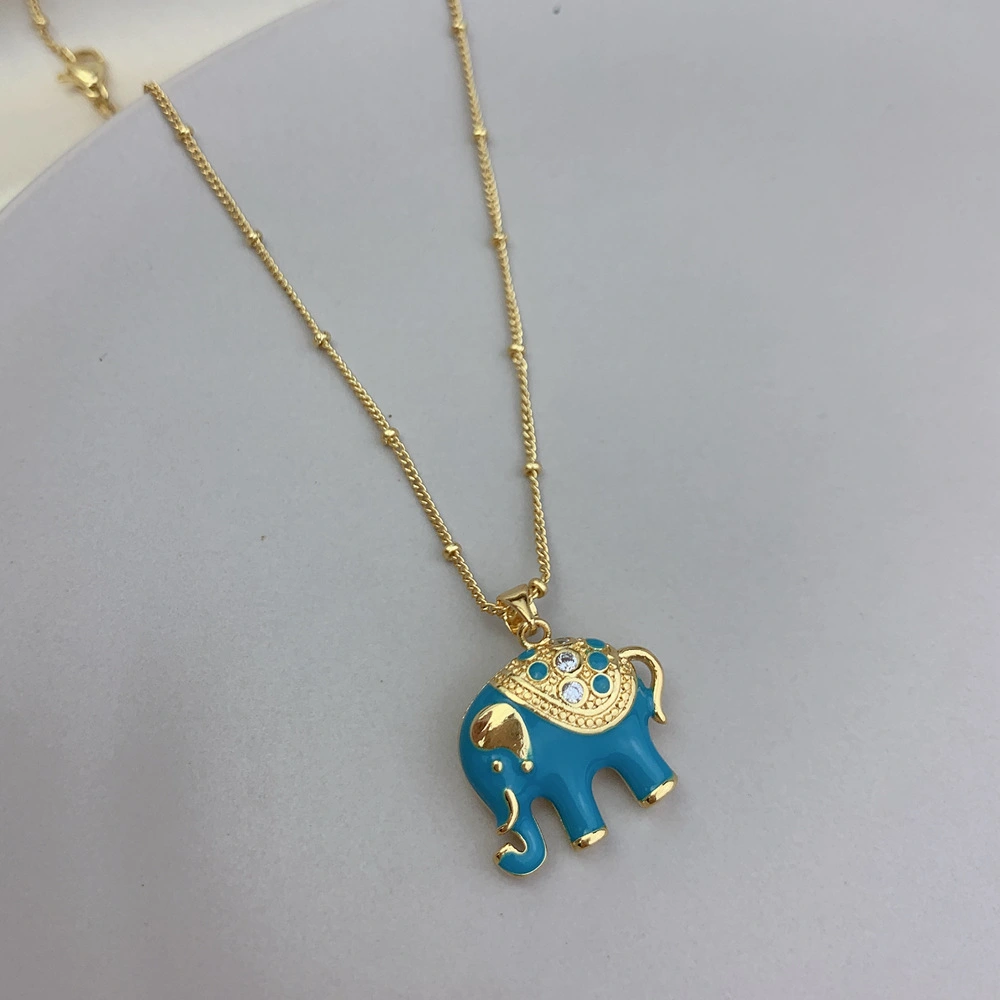 Cute Elephant Necklace Female Clavicle Chain Zircon Drop Oil Pendant Simple Personality Necklace