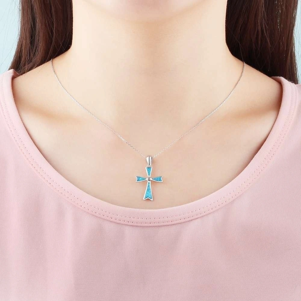 Student Style Pendant Cross Opal Necklace