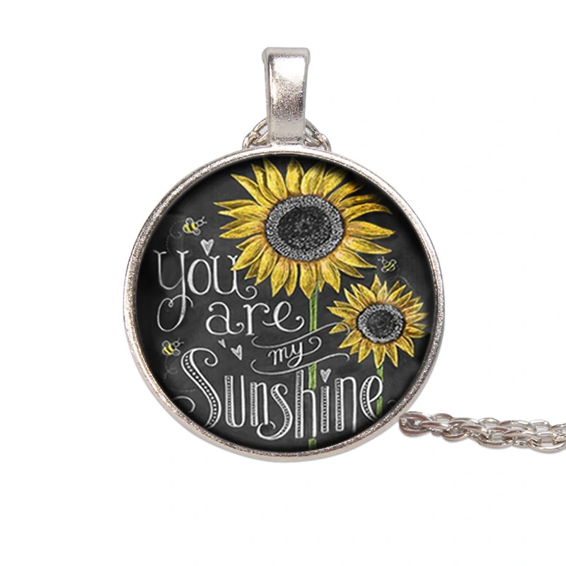 Sunflower Time Gemstone Necklace Alloy Glass Pendant Necklace