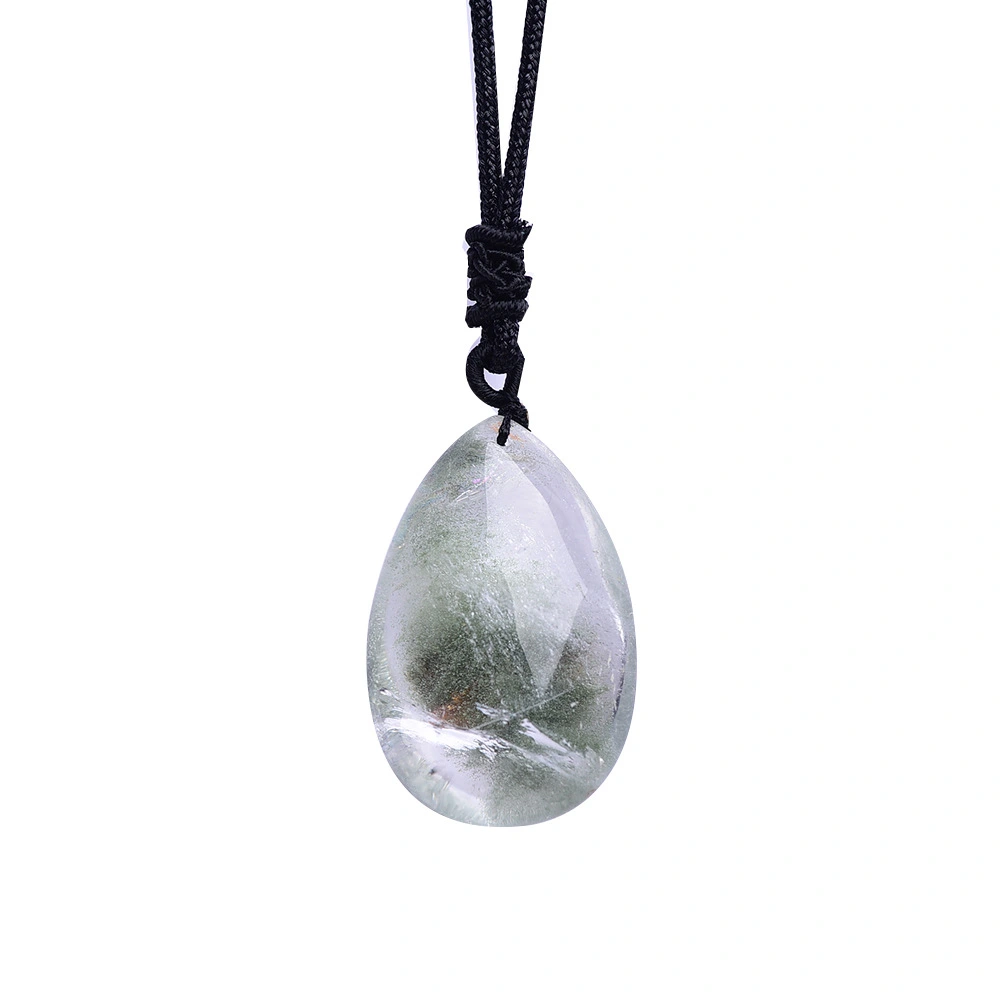 Natural Drop-Shaped Green Ghost Rough Polished Pendant