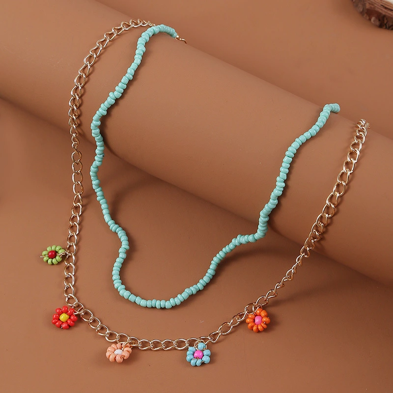 Bohemian Hand-woven Rice Bead Flower Multi-layer Necklace