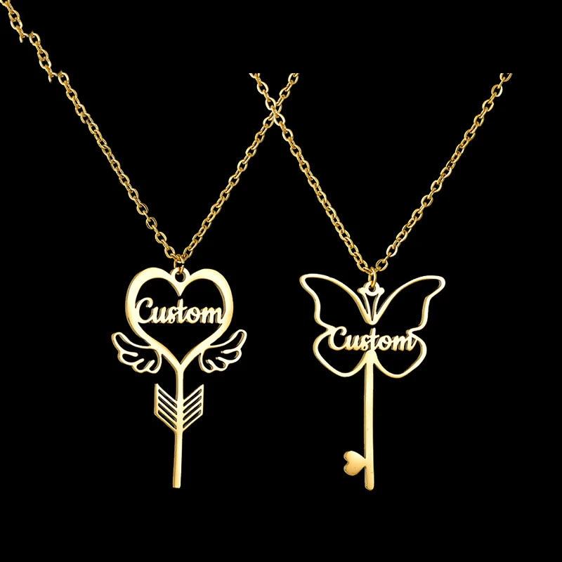 Small Design Sense Love Butterfly Shape Key Pendant Necklace