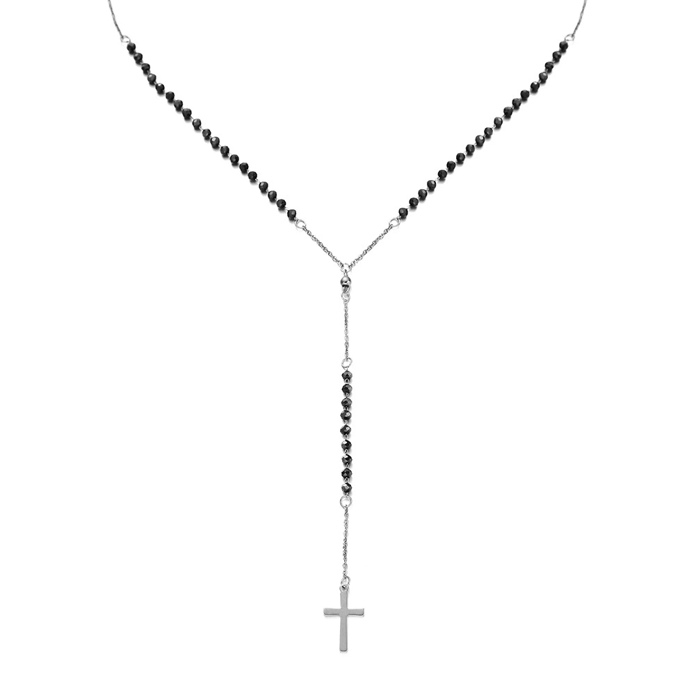 Cross Y-shaped Long Pendant Rosary Stainless Steel Handmade Jewelry Necklace