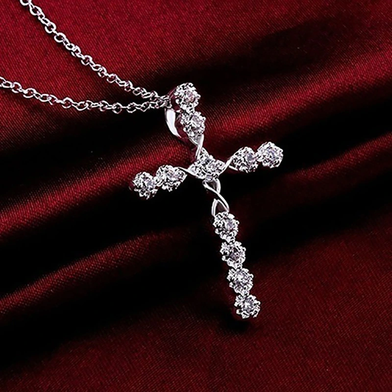 Crystal Cross Pendant Silver Plated Necklace Women