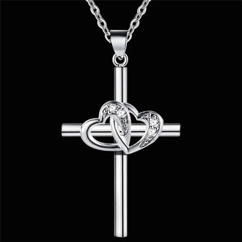 Fashion Heart-shaped Stone Cross Necklace