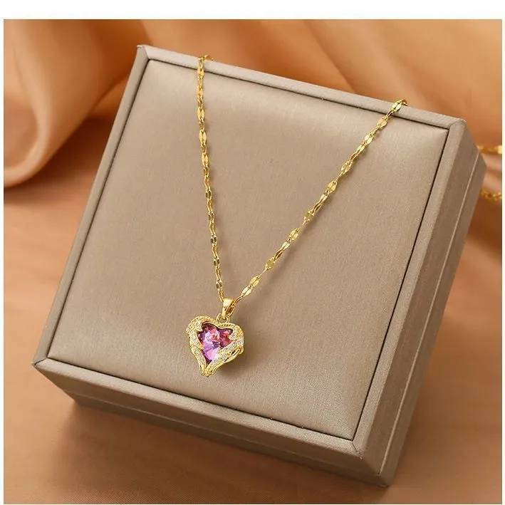 New Ocean Heart Titanium Steel Necklace Fashion 18K Gold Clavicle Chain