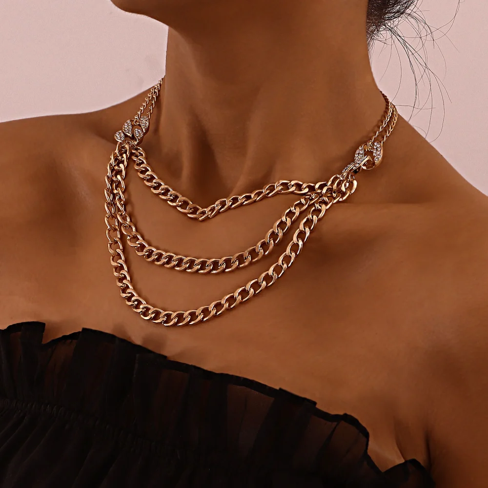 Multi-layered Cuban Exaggerated Thick Chain Necklace With Diamonds