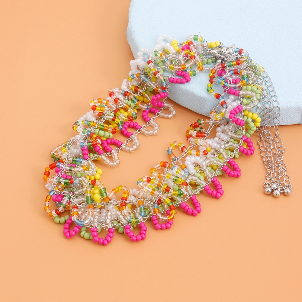 Bohemian Colorful Rice Beads S-bend Necklace Women