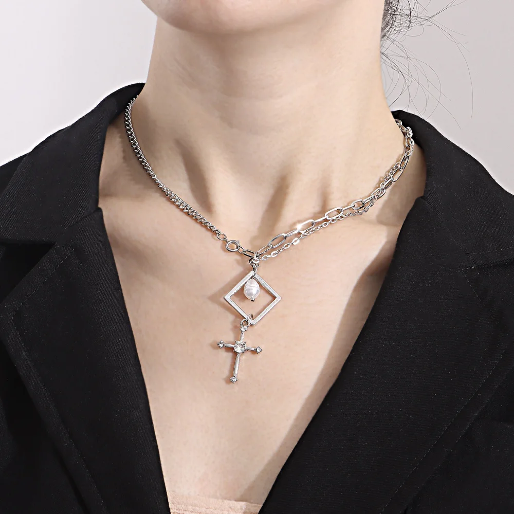 Cross Pendant Necklace Retro Club Punk Trendy Jewelry