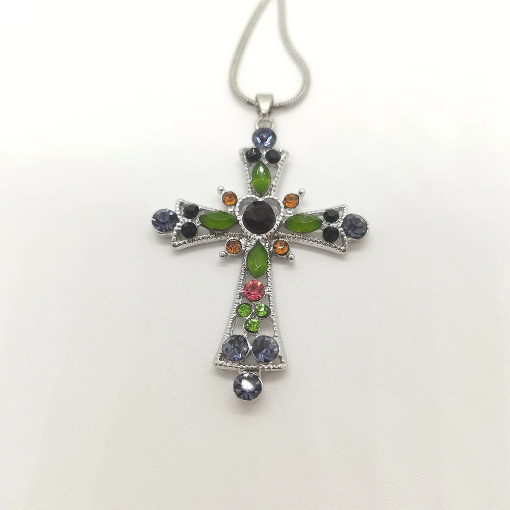 Cross Necklace Clavicle Chain Micro Inlaid Colored Diamonds White K Pendant