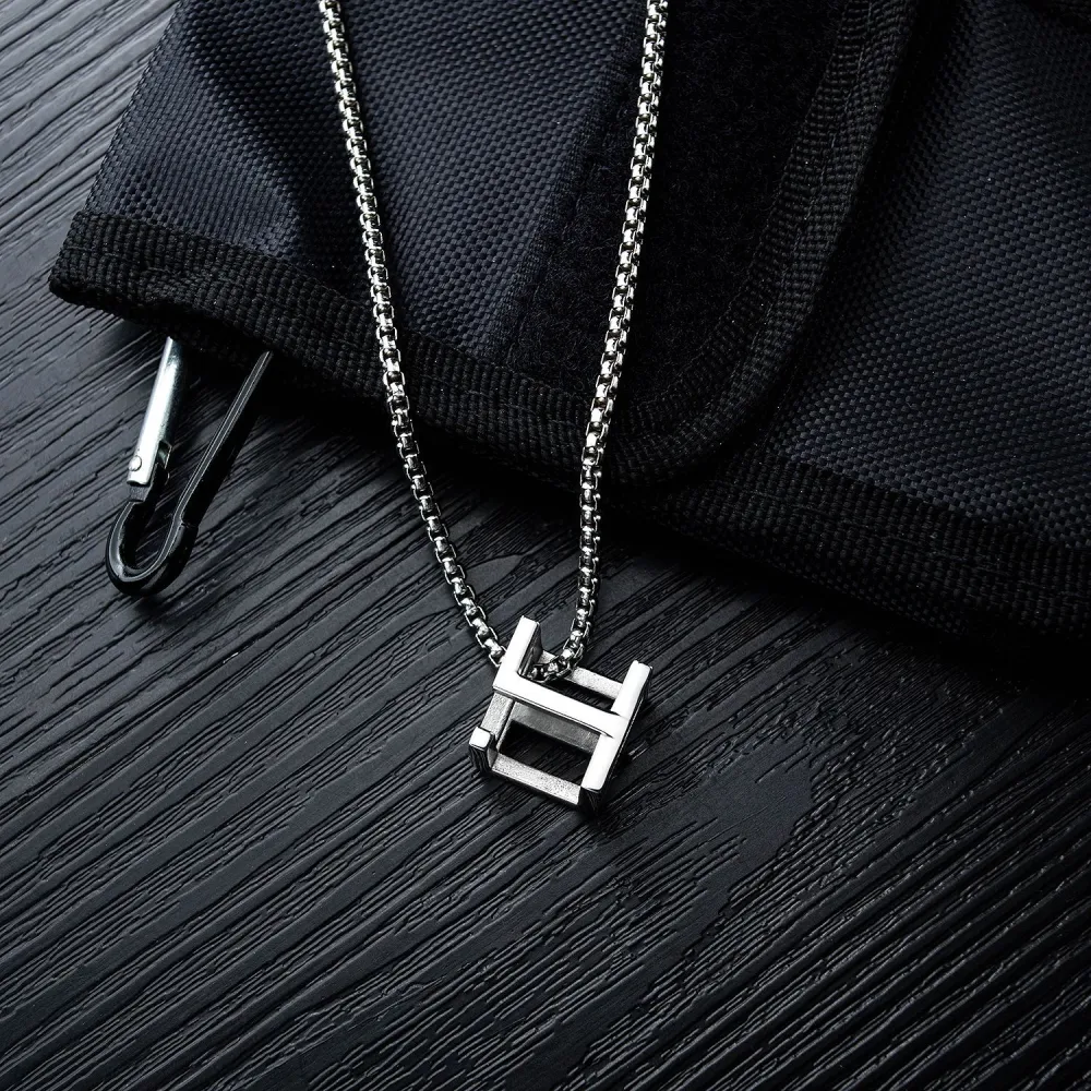 Hip Hop Hollow Pendant Three-dimensional Square Necklace Jewelry