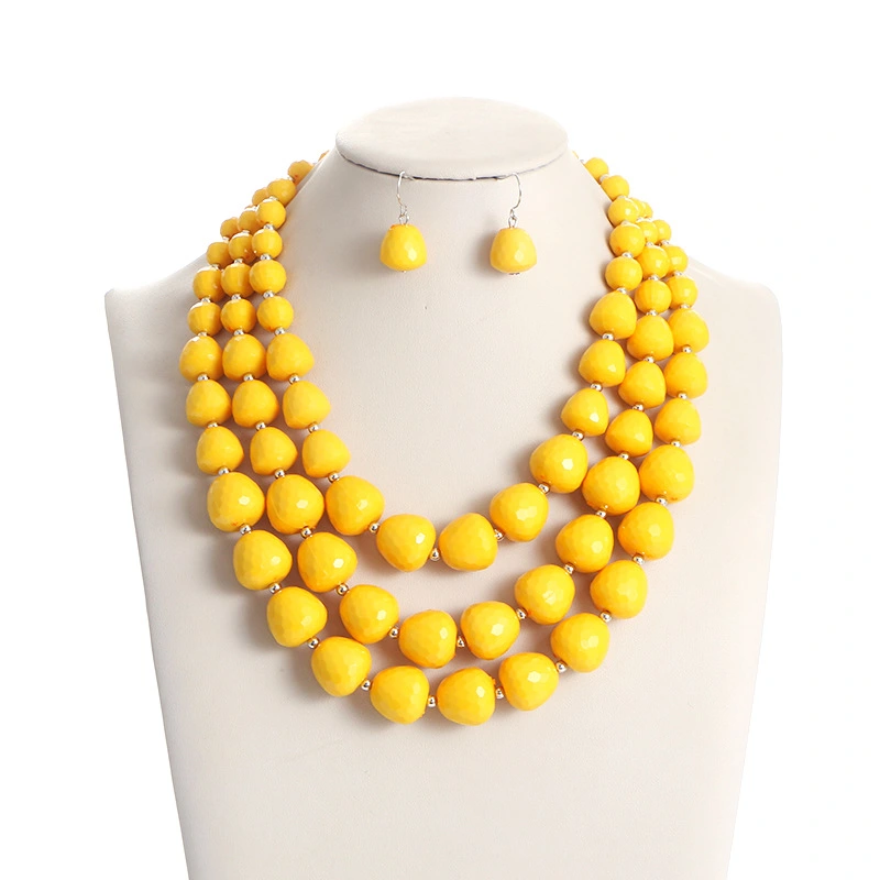 Simple Pure Color Handmade Beaded Necklace Earrings Ethnic Style Jewelry Set