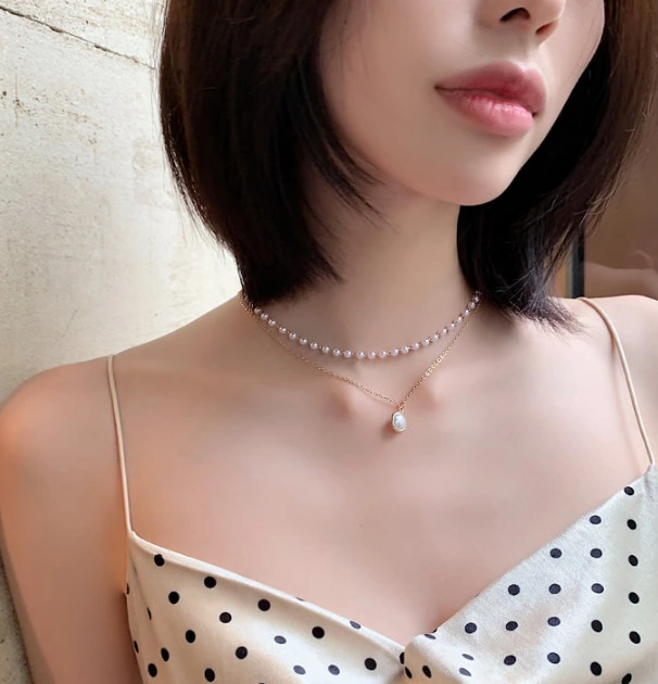 Fashion Simple Chain Beaded Multilayer Necklace Pearl Pendant Necklace