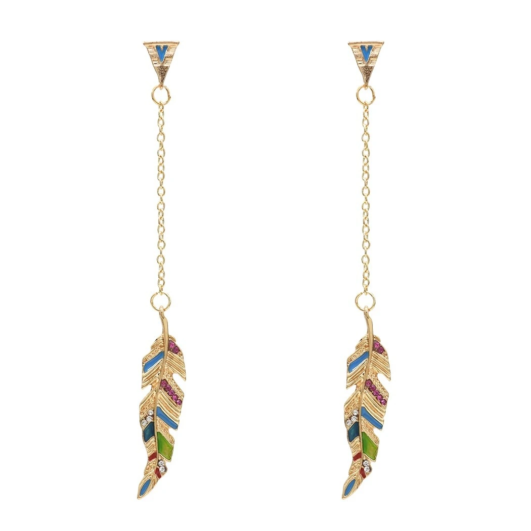 Diamond Leaf Long Earrings Simple And Versatile Popular Street Earrings