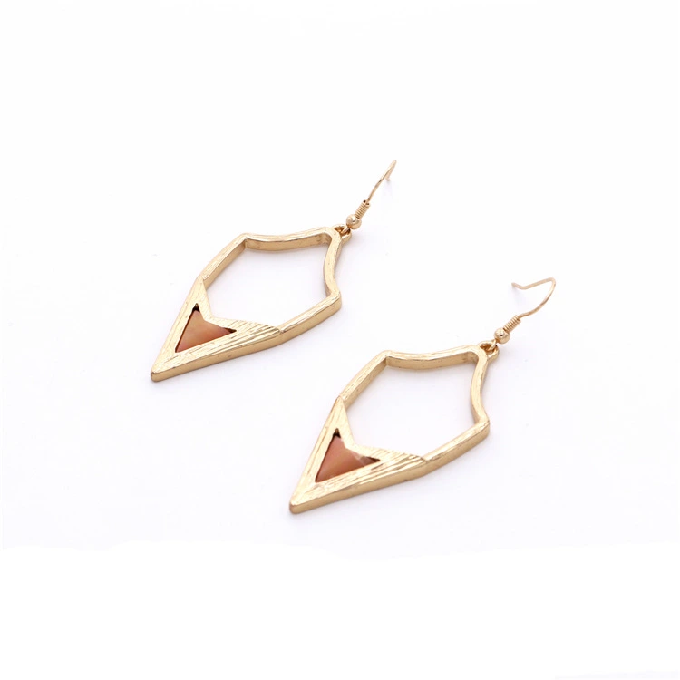 Metal Tip Earrings, Geometric Stone Pendant Earrings