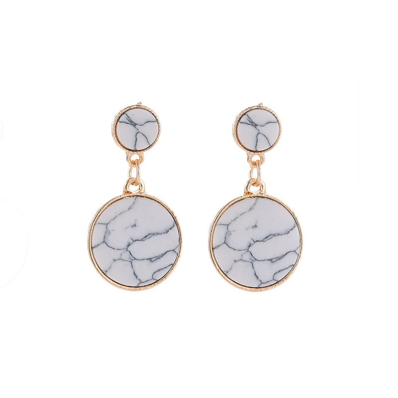 Black And White Cracked Stone Size Round Marble Pattern Earrings