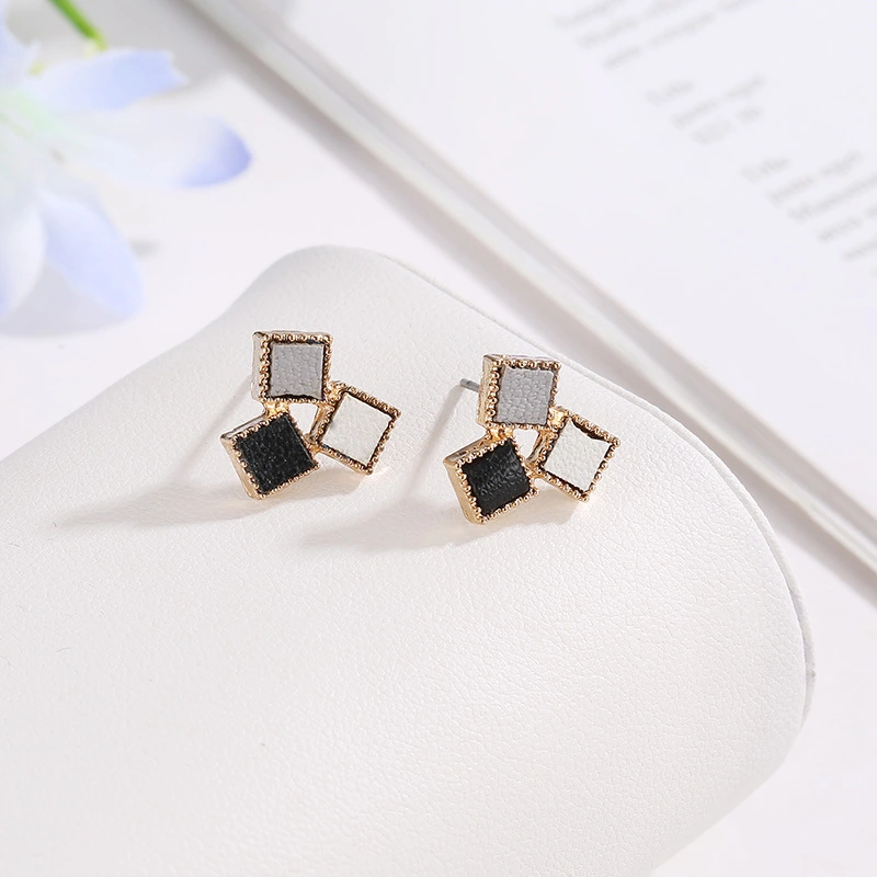 Personality Geometric Earrings Square Simple Multicolor Leather