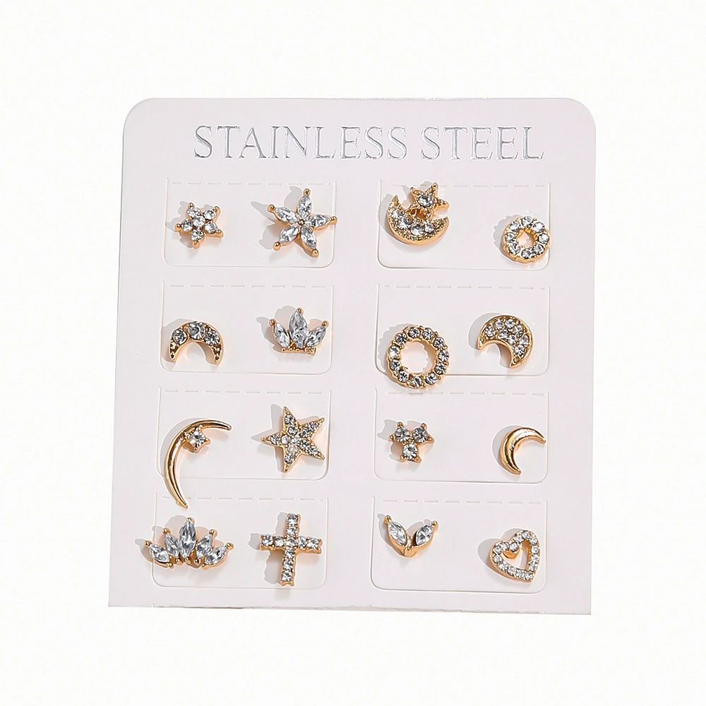Love Star Moon Cross 8 Pairs Stud Earrings
