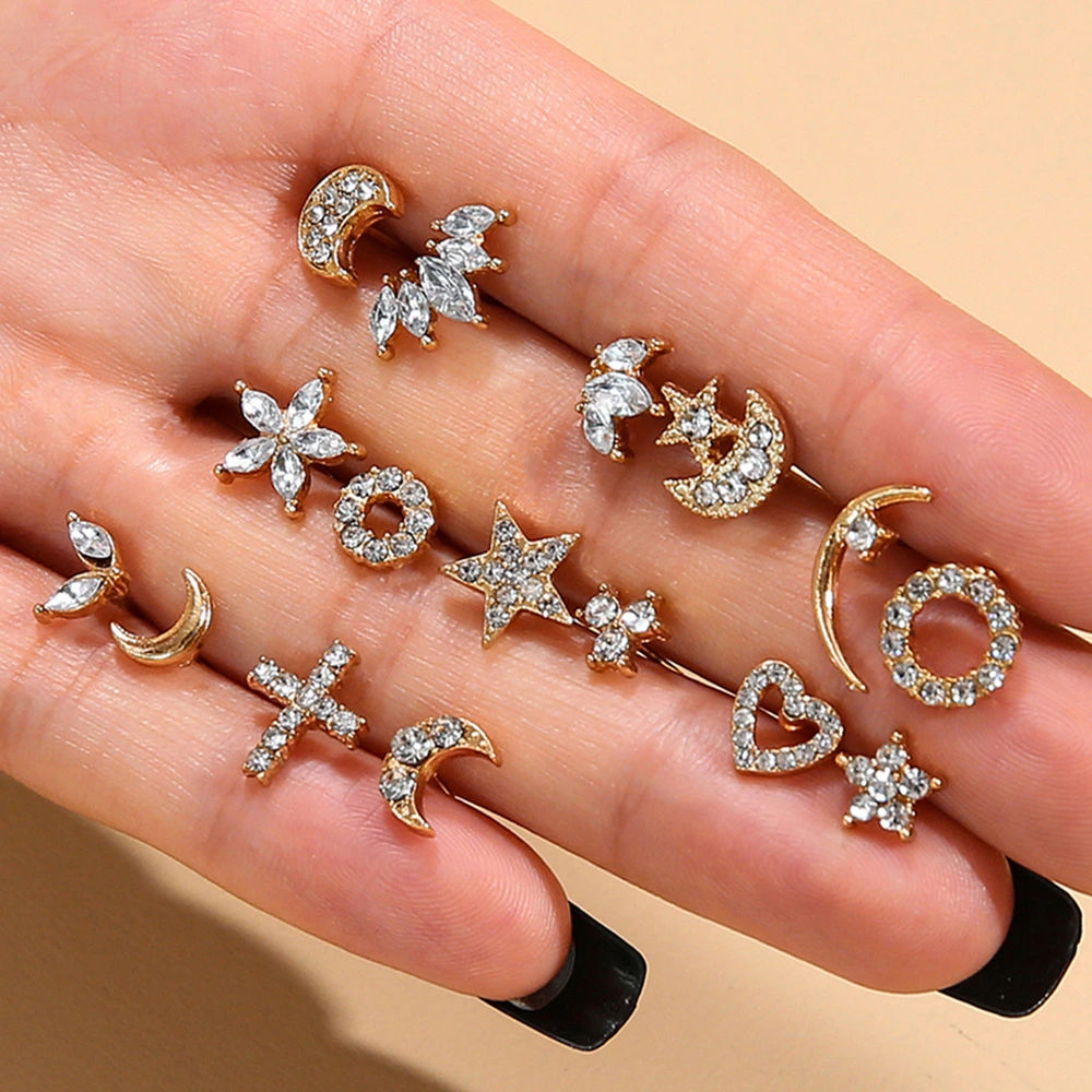 Love Star Moon Cross 8 Pairs Stud Earrings