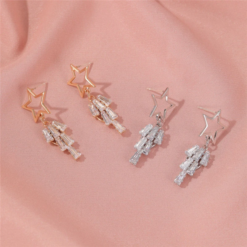 Temperament Long Star Tassel Earrings With Crystal Zircon