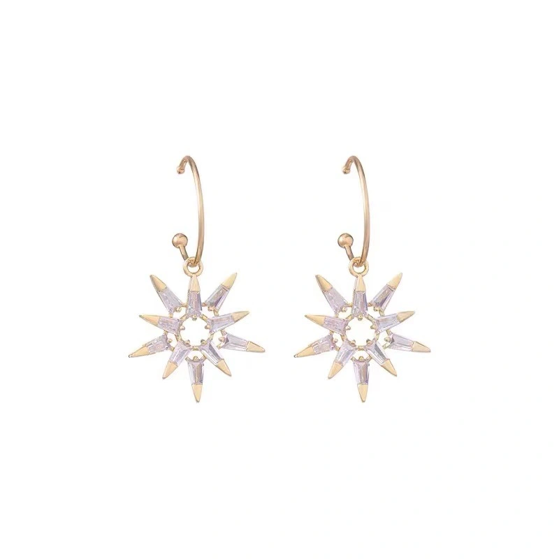 Exaggerated Sun Flower Earrings Inlaid Zircon Super Flash Queen Temperament Earrings