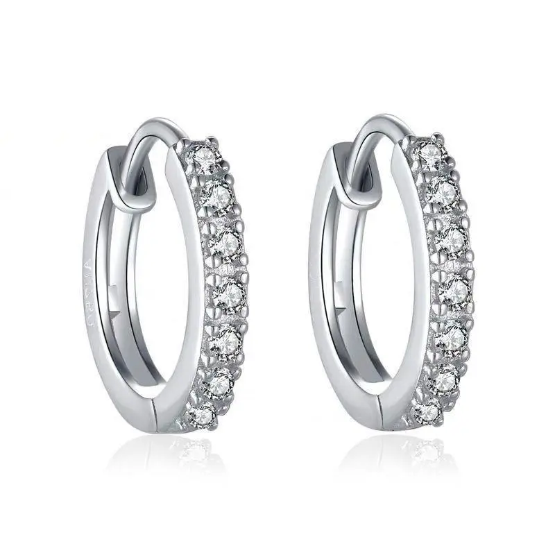 925 Sterling Silver Crystal Stud Hoop Earrings Fashion Women