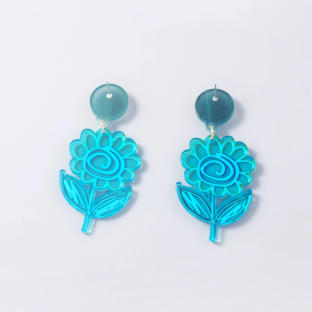 Doodle Color Sun Flower Acrylic Earrings Female Accessories