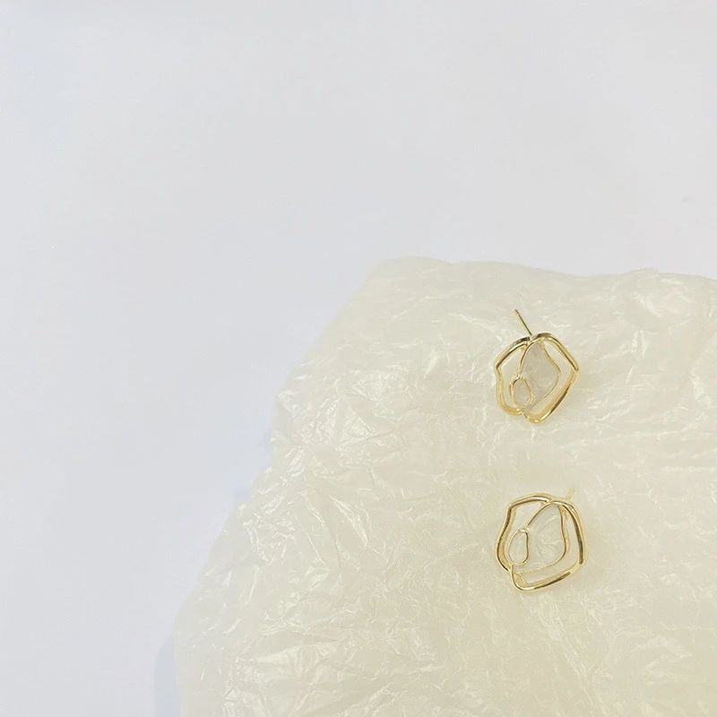 925 Silver Needle Irregular Geometric Glazed Stud Earrings Female Simple