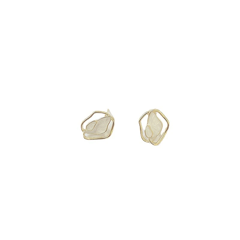 925 Silver Needle Irregular Geometric Glazed Stud Earrings Female Simple