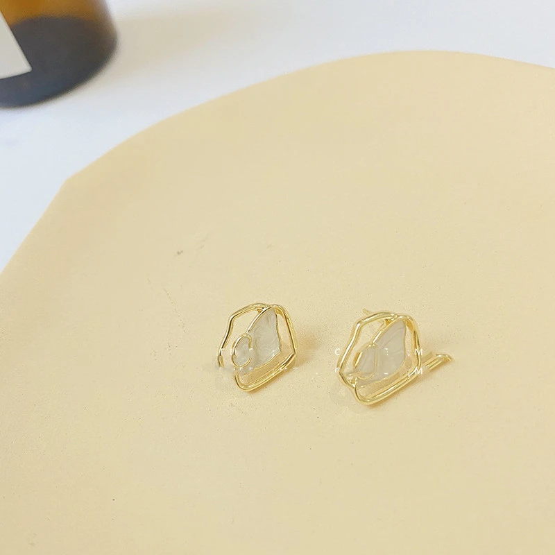 925 Silver Needle Irregular Geometric Glazed Stud Earrings Female Simple