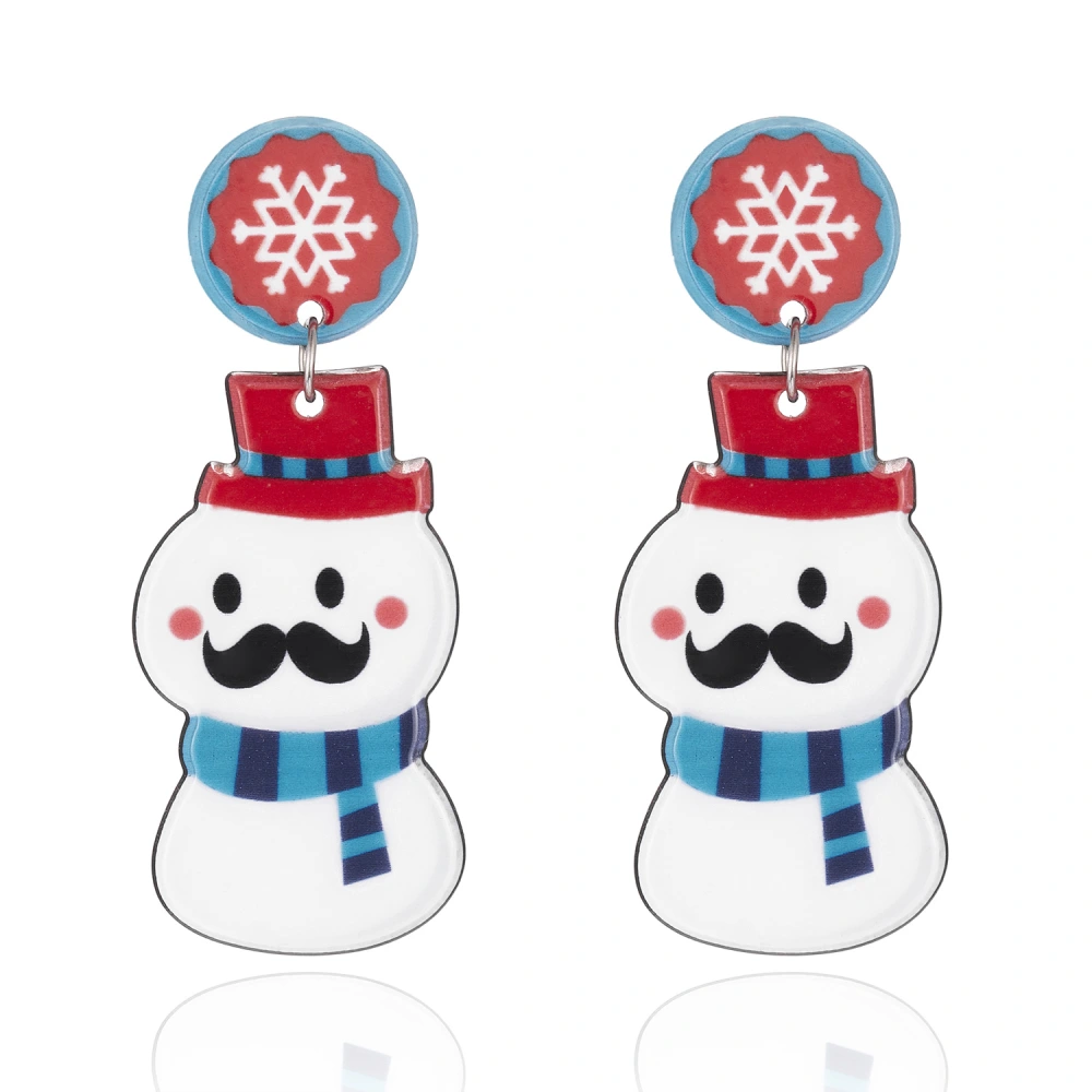 Fashionable Christmas Beard Hooded Scarf Snowman Snowflake Resin Stud Earrings