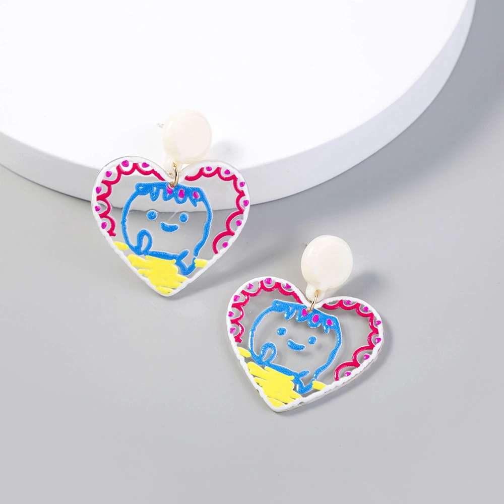 Cute Doodle Acrylic Heart Shaped Baby Face Earrings