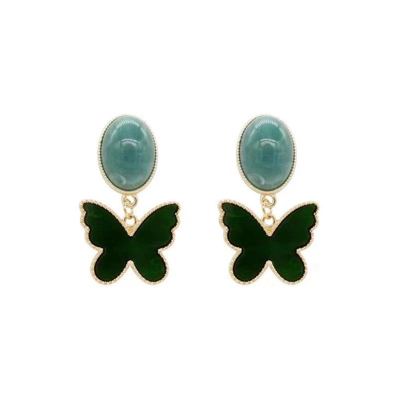 Green Butterfly Stud Earrings Retro Resin Fashionable Earrings