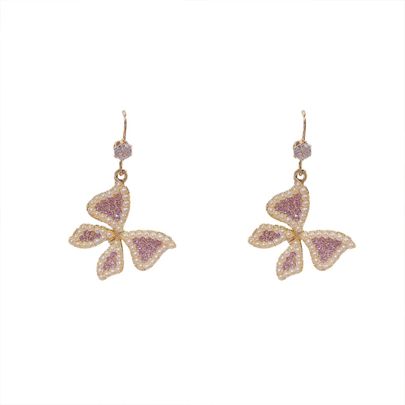 Dongdaemun Purple Pearl Butterfly Earrings 2021 New