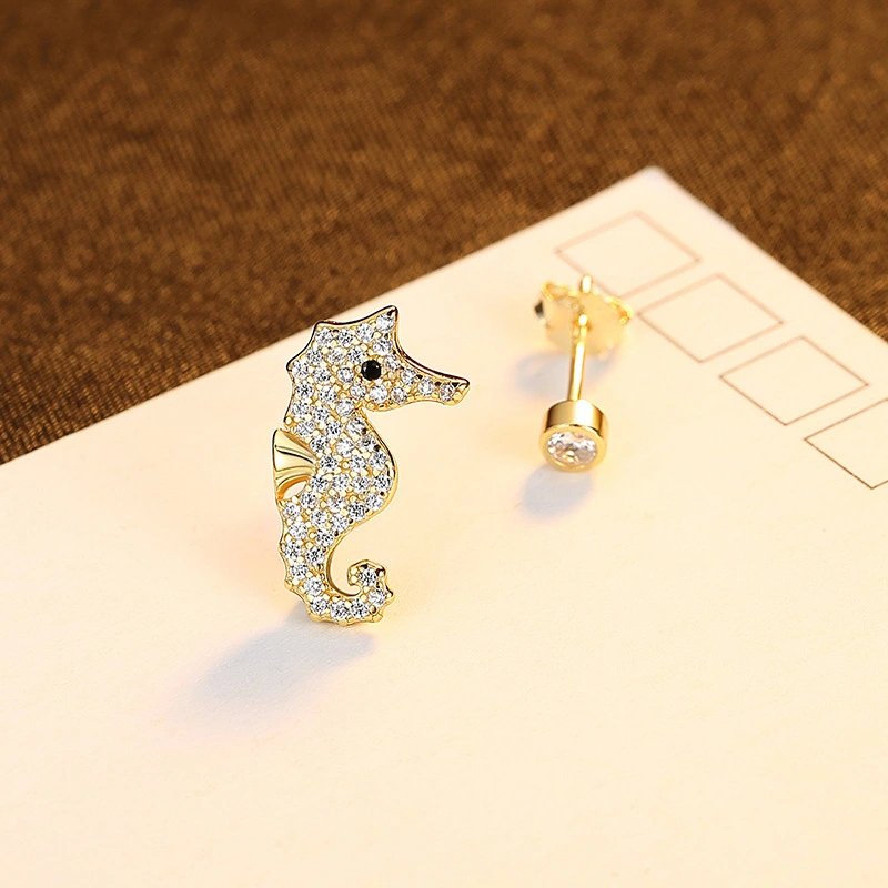 Personality Asymmetrical Hippocampus White Stud Earrings