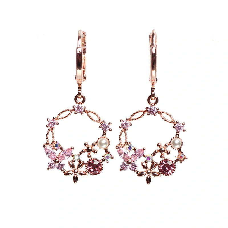 Golden Flower Inlaid Zircon Earrings Temperament Geometric