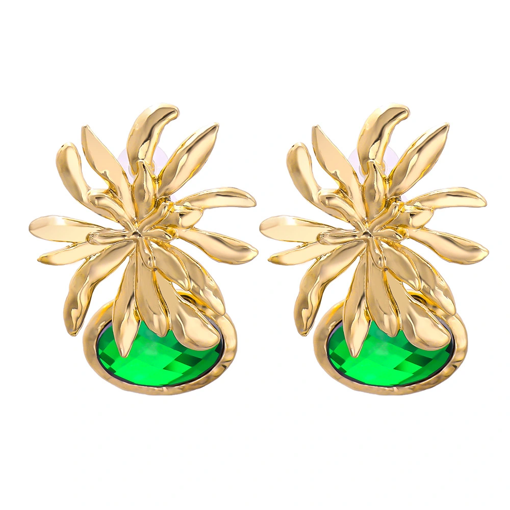 Gold Flower Diamond Earrings Personality Temperament Women