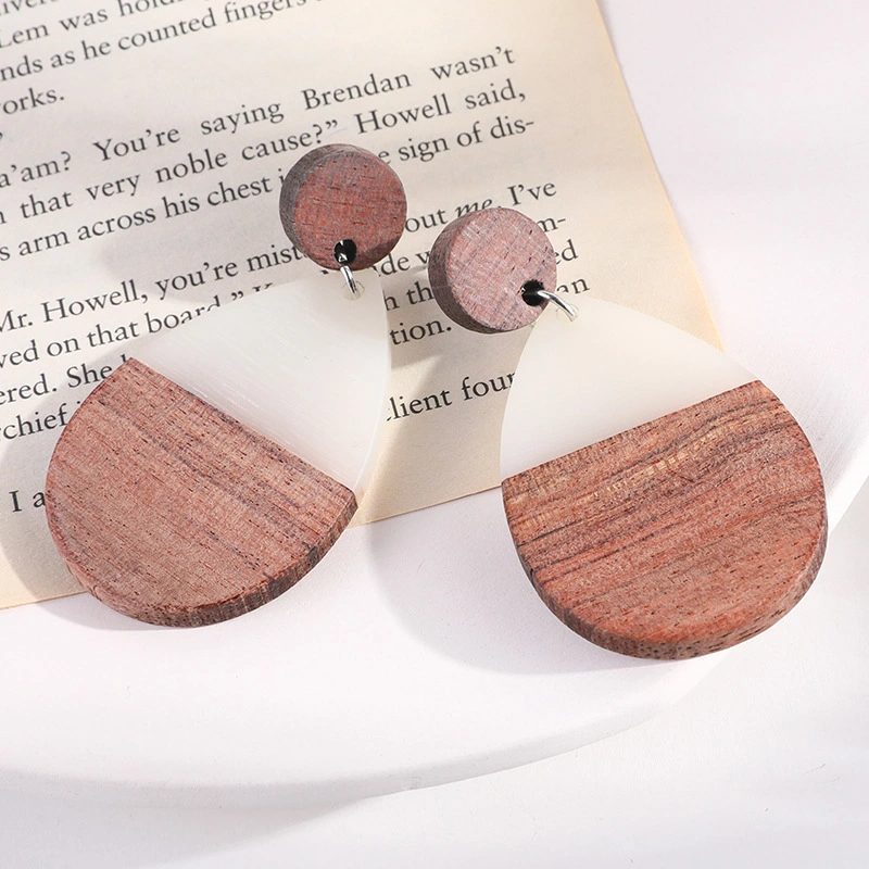 Resin Wood Earrings Geometric Drop-shaped