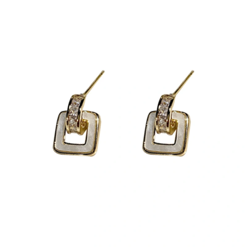 Real Gold Electroplated Silver Needle Zircon Geometric Shell Earrings