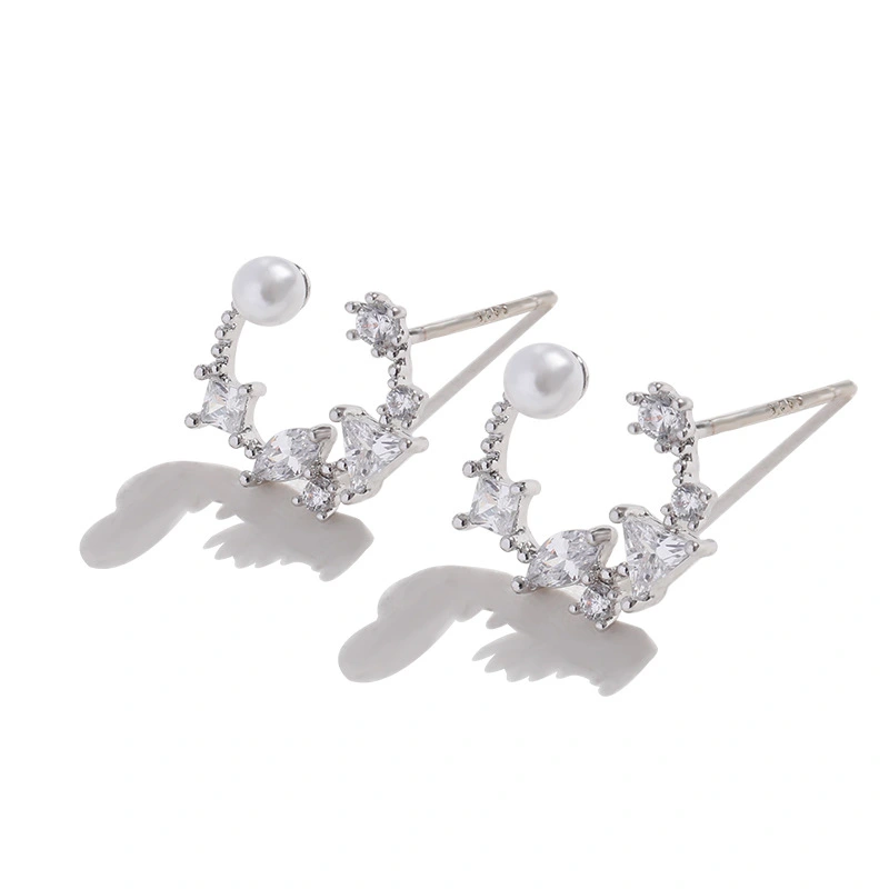 Petite Full Diamond Pearl Earrings Irregular S925 Sterling Silver