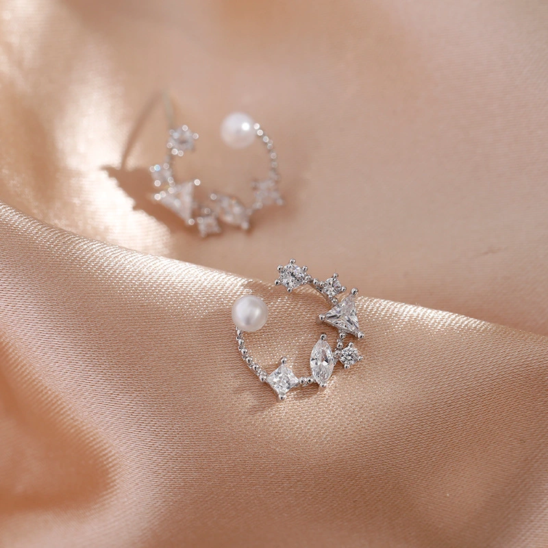 Petite Full Diamond Pearl Earrings Irregular S925 Sterling Silver