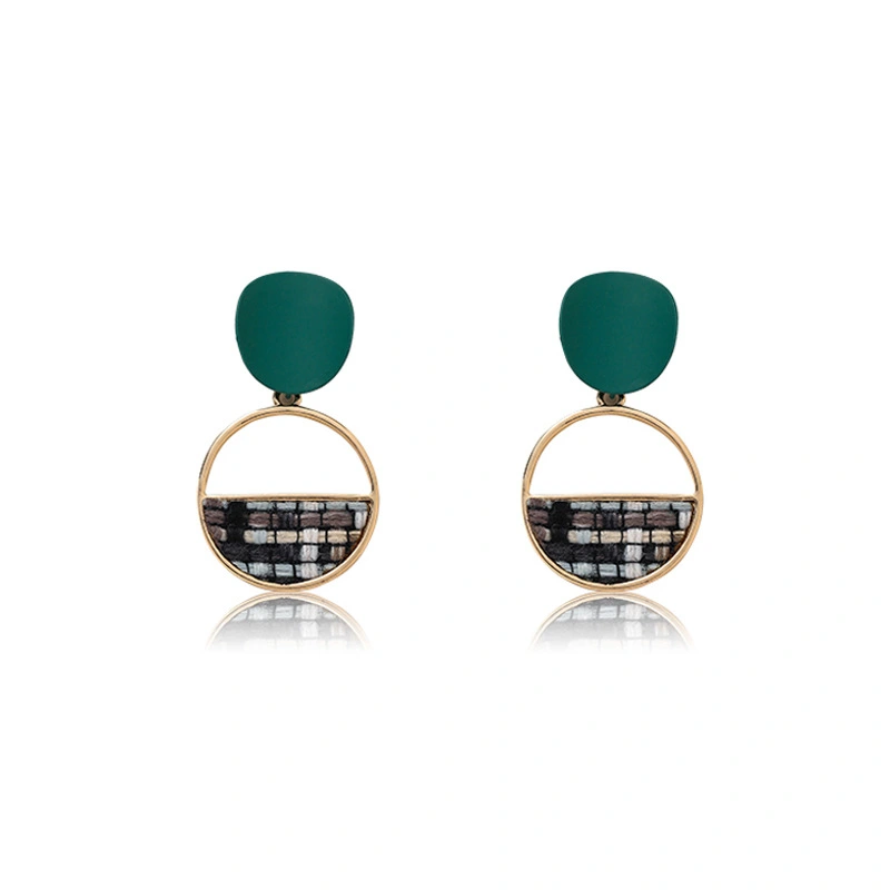 Earrings Hollow Semicircle Plaid Stitching  Design Earrings