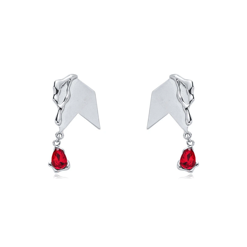 S925 Silver Needle Trendy Niche Design Personality Ruby Pendant Symbol Earrings