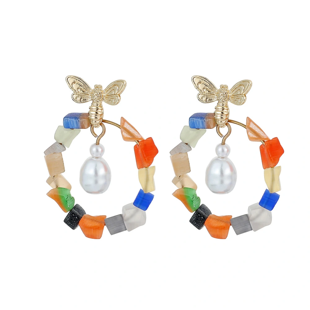 Cross-border Fashion Simple Golden Bee Color Gravel Accessory Earrings