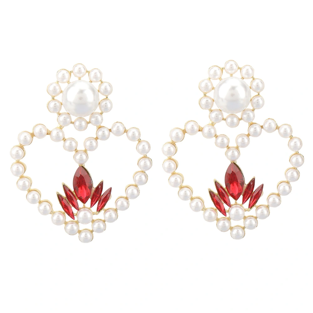 Earrings Heart-shaped Alloy Diamond-set Glass Diamond Imitation Pearl Earrings